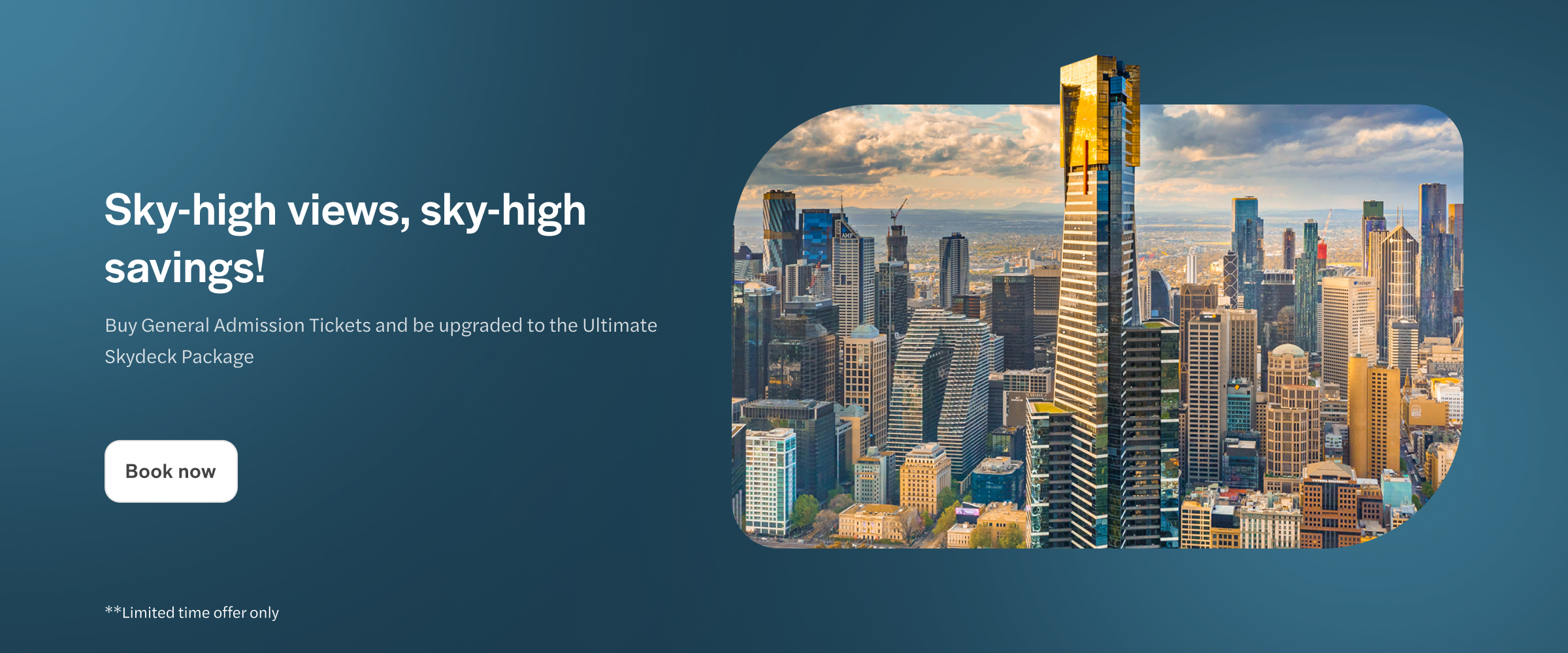 Melbourne city skyline with prominent skyscraper, view from Skydeck.